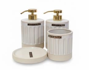 Set 4Pzs Para Baño, 2 Dispensadores, 1 Vaso, 1 Jabonera, Ceramica Crema